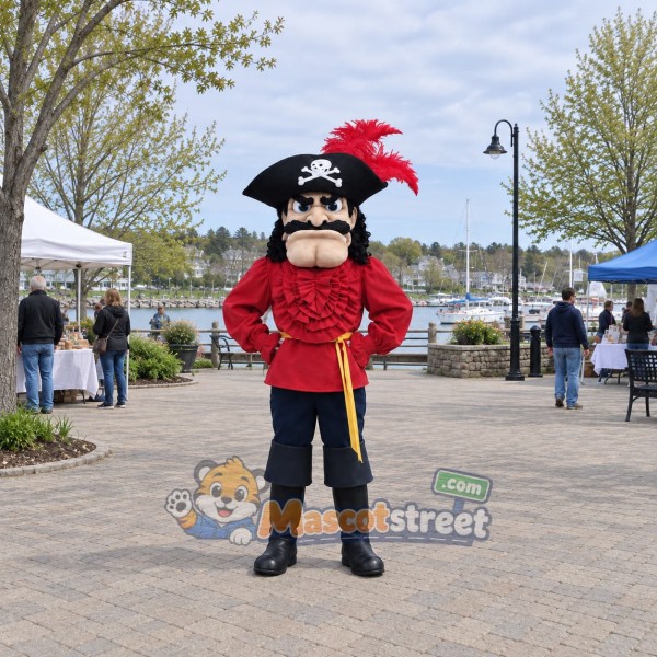 Pirate Mascot Costume with Red Coat and Tricorn Hat