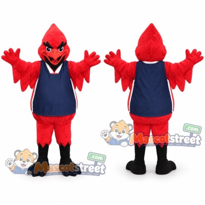 Red Cardinal Mascot Costume with Navy Sports Shirt