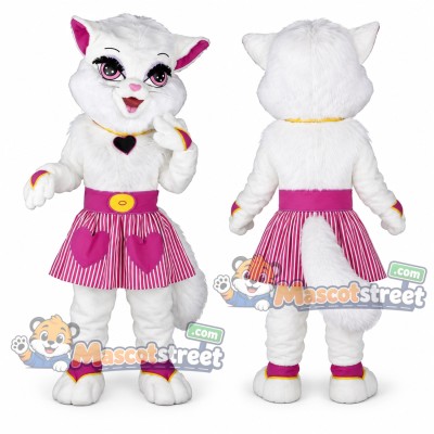 White Cat Mascot Costume with Pink Dress White Cat Mascot Costume with Pink Dress