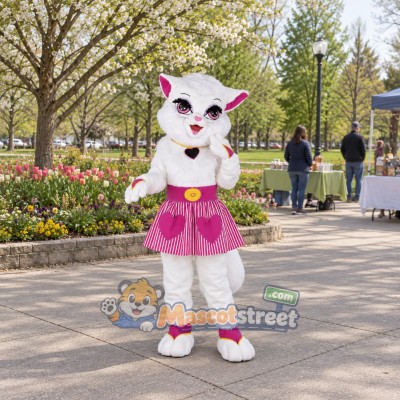 White Cat Mascot Costume with Pink Dress White Cat Mascot Costume with Pink Dress