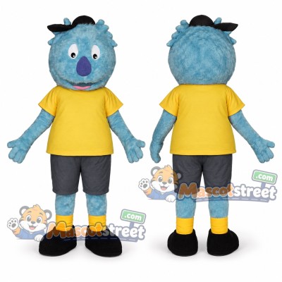Blue Monster Mascot Costume with Yellow Shirt and Gray Shorts Blue Monster Mascot Costume with Yellow Shirt and Gray Shorts