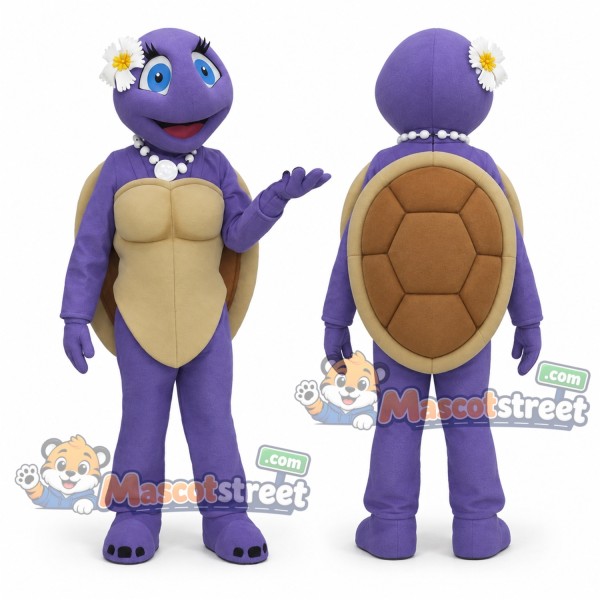 Purple Turtle Mascot Costume with Pearl Necklace