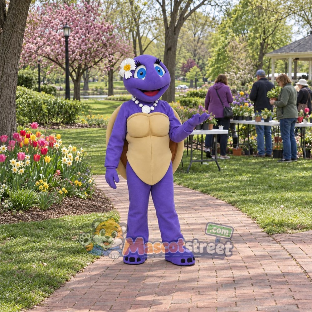 Purple Turtle Mascot Costume with Pearl Necklace Purple Turtle Mascot Costume with Pearl Necklace