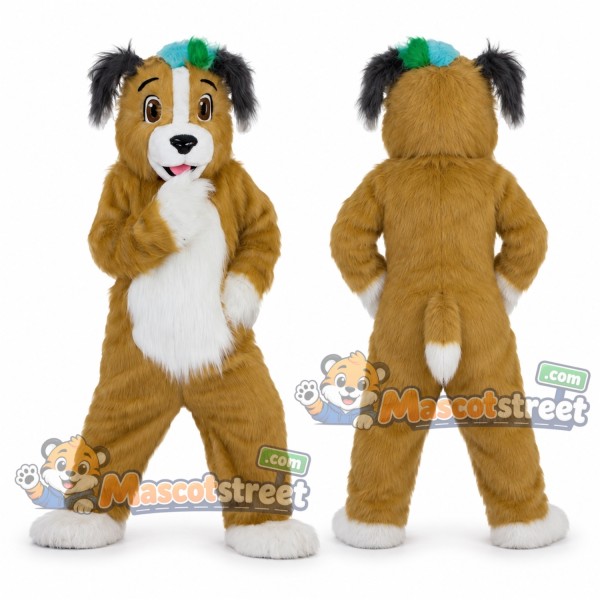 Tan Dog Mascot Costume with Green Hair Bows