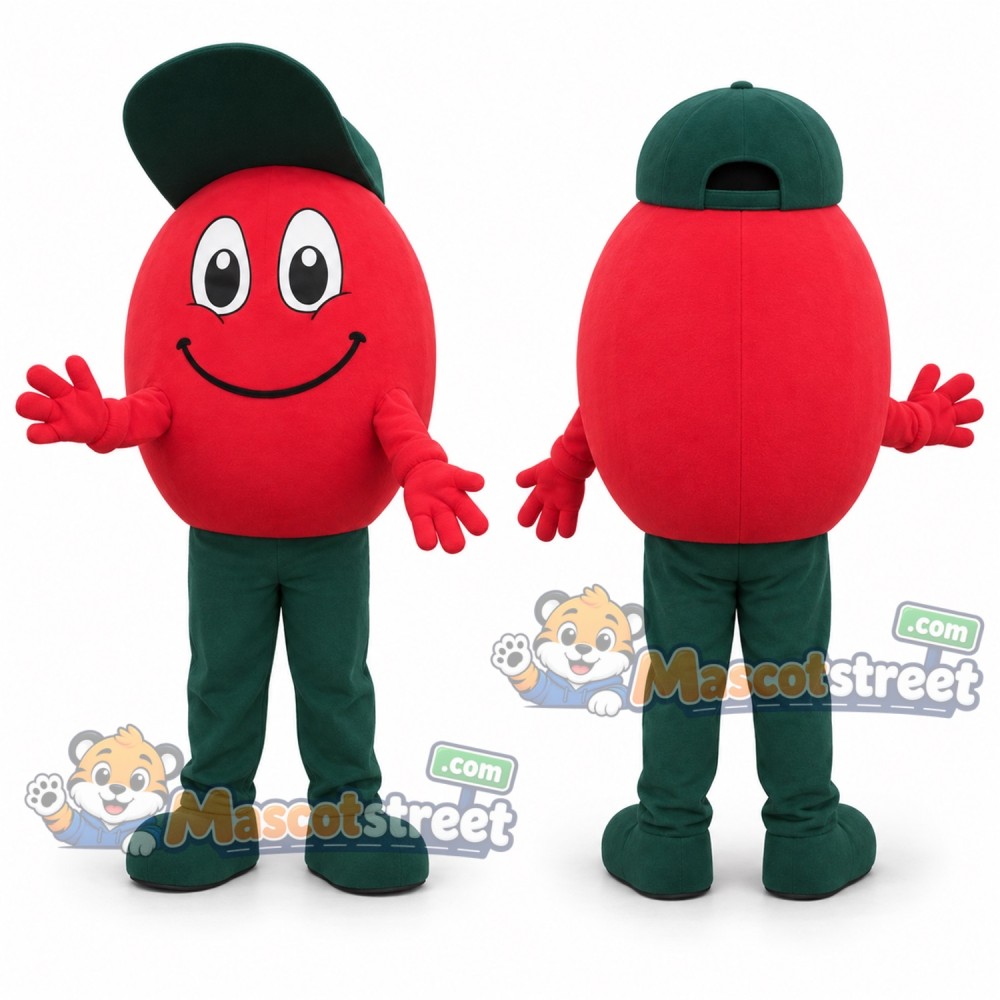 Red Tomato Mascot Costume with Green Pants and Cap Red Tomato Mascot Costume with Green Pants and Cap
