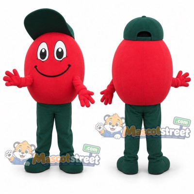 Red Tomato Mascot Costume with Green Pants and Cap Red Tomato Mascot Costume with Green Pants and Cap
