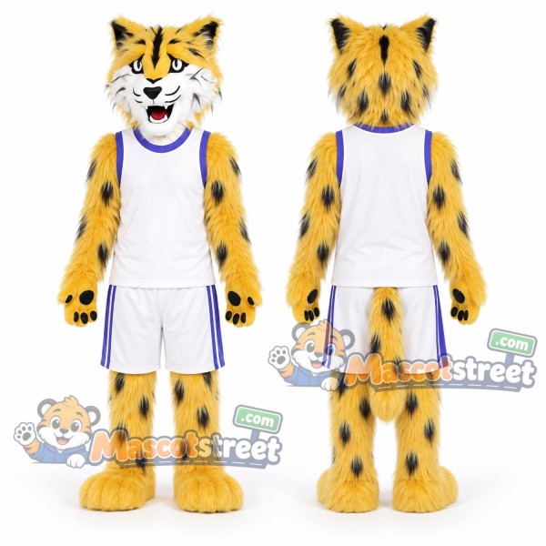 Yellow Cheetah Mascot Costume with White Sports Uniform