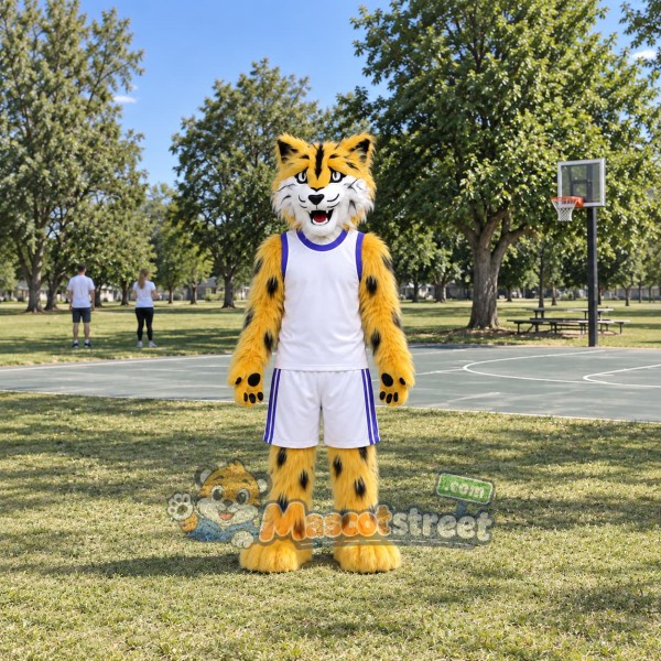 Yellow Cheetah Mascot Costume with White Sports Uniform
