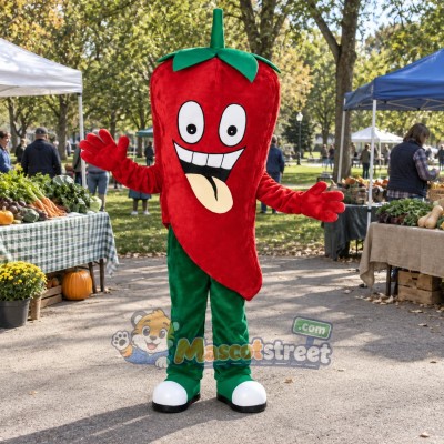 Red Chili Pepper Mascot Costume with Green Pants