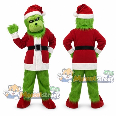 Green Christmas Monster Mascot Costume with Red Santa Suit Green Christmas Monster Mascot Costume with Red Santa Suit