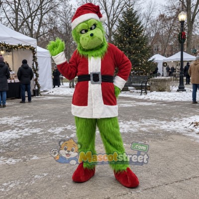 Green Christmas Monster Mascot Costume with Red Santa Suit Green Christmas Monster Mascot Costume with Red Santa Suit