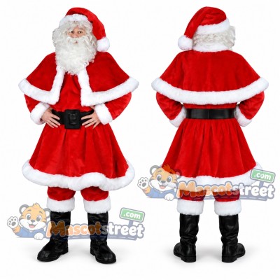 Mrs Claus Mascot Costume with Red Dress and Cape