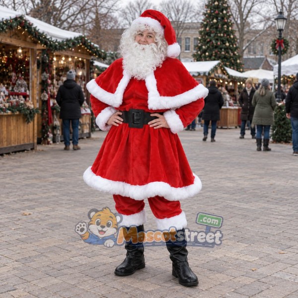 Mrs Claus Mascot Costume with Red Dress and Cape