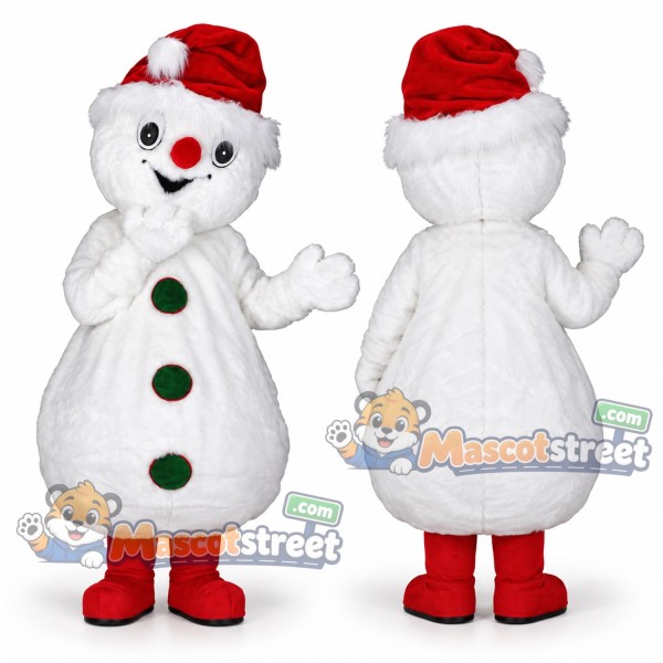 Snowman Mascot Costume with Red Santa Hat
