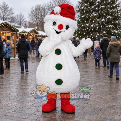 Snowman Mascot Costume with Red Santa Hat