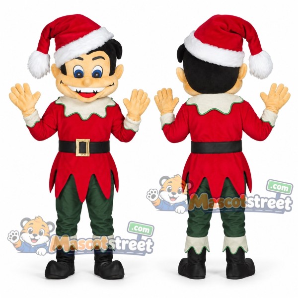 Christmas Elf Mascot Costume with Red Shirt, Green Pants and Santa Hat