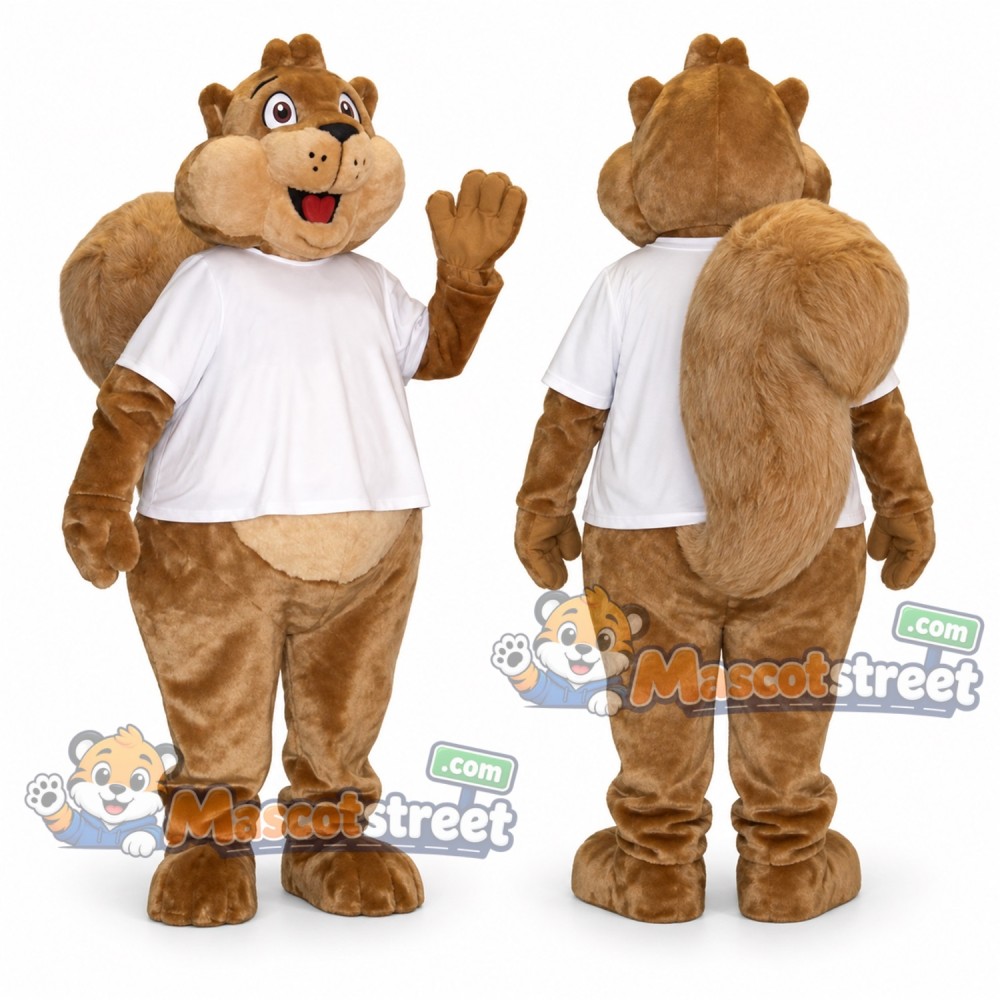 Brown Squirrel Mascot Costume with White Shirt Brown Squirrel Mascot Costume with White Shirt