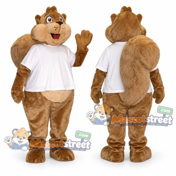 Brown Squirrel Mascot Costume with White Shirt