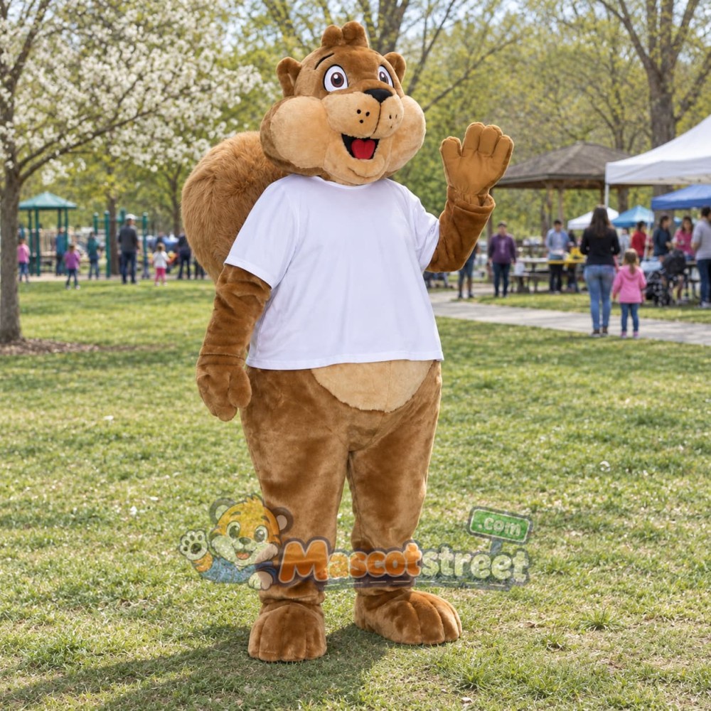 Brown Squirrel Mascot Costume with White Shirt Brown Squirrel Mascot Costume with White Shirt