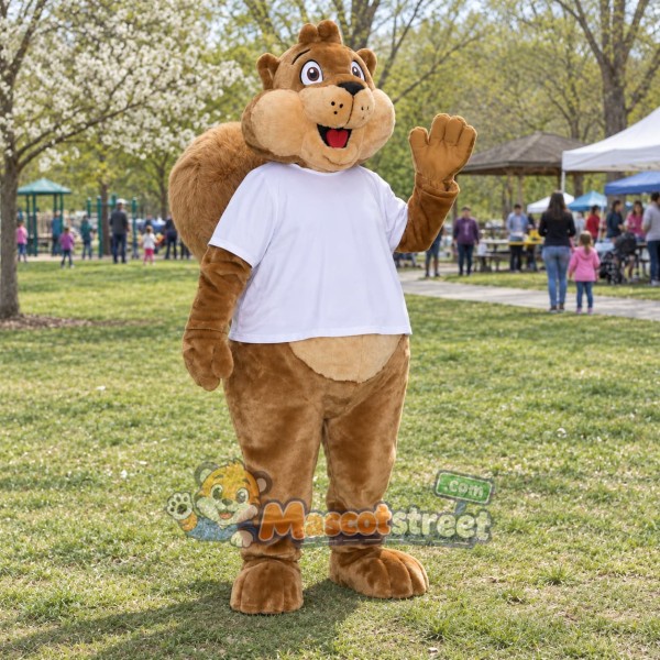Brown Squirrel Mascot Costume with White Shirt