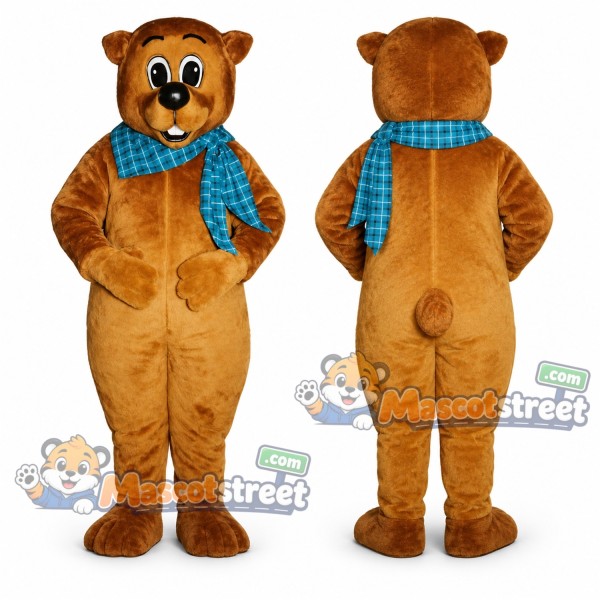 Brown Woodchuck Mascot Costume with Blue Scarf