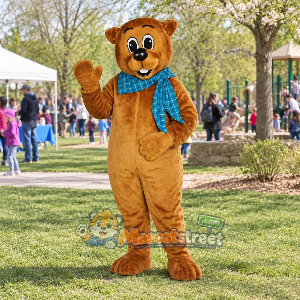 Brown Woodchuck Mascot Costume with Blue Scarf