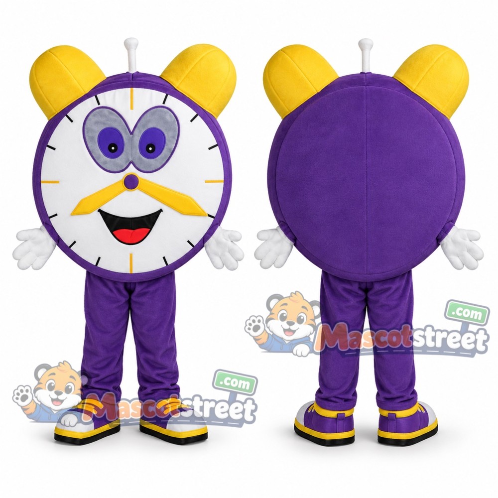 Purple Alarm Clock Mascot Costume Purple Alarm Clock Mascot Costume