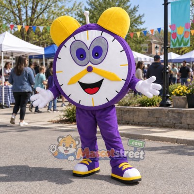 Purple Alarm Clock Mascot Costume Purple Alarm Clock Mascot Costume
