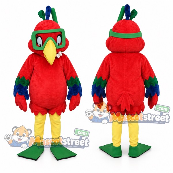 Red Parrot Mascot Costume with Green Goggles