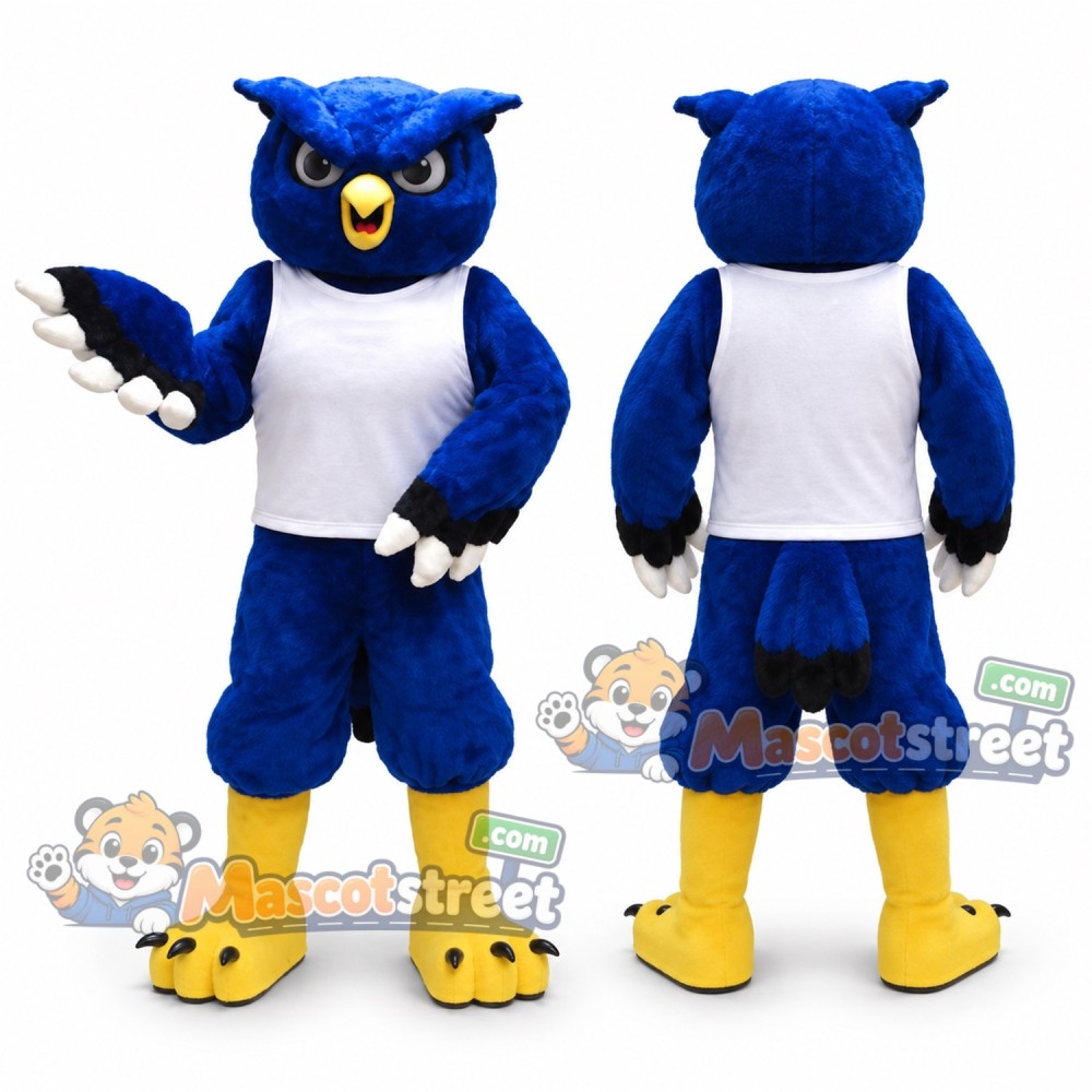 Blue Owl Mascot Costume with White Shirt