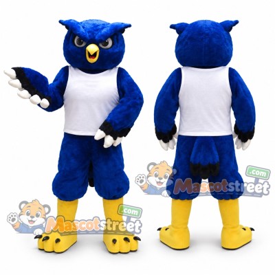 Blue Owl Mascot Costume with White Shirt