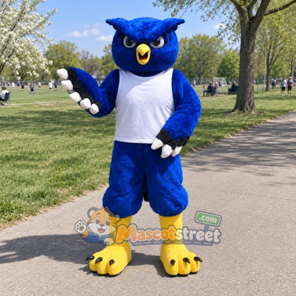 Blue Owl Mascot Costume with White Shirt