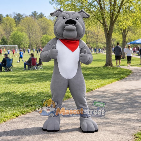 Gray Bulldog Mascot Costume with Red Bandana