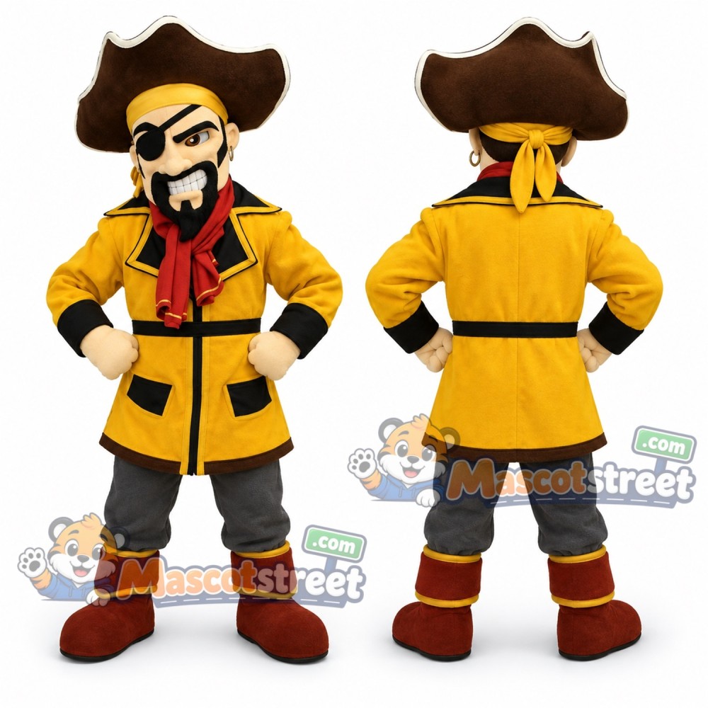Pirate Mascot Costume with Yellow Coat and Tricorn Hat Pirate Mascot Costume with Yellow Coat and Tricorn Hat