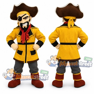 Pirate Mascot Costume with Yellow Coat and Tricorn Hat Pirate Mascot Costume with Yellow Coat and Tricorn Hat