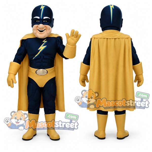 Superhero Mascot Costume with Blue and Yellow Suit and Cape