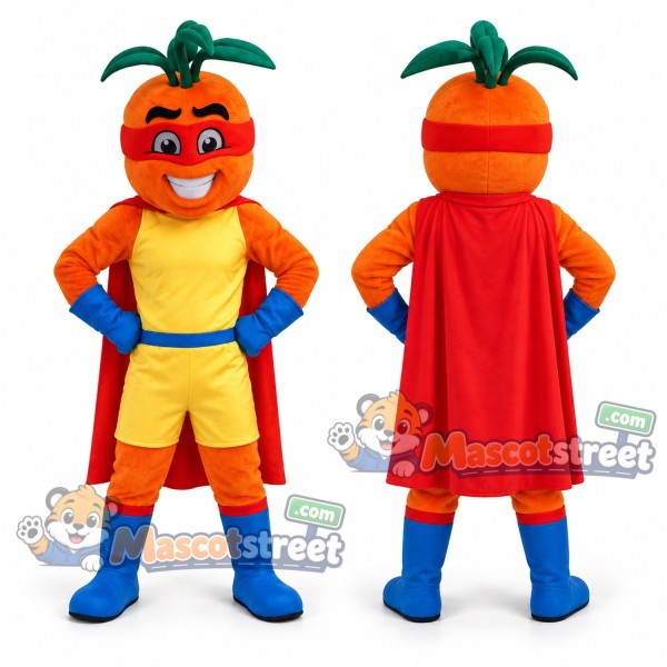 Orange Superhero Mascot Costume with Red Cape