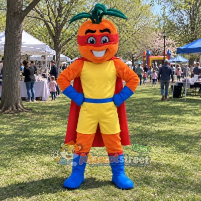 Orange Superhero Mascot Costume with Red Cape