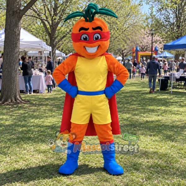 Orange Superhero Mascot Costume with Red Cape