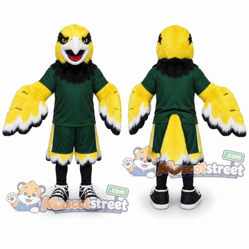 Yellow Eagle Mascot Costume with Green Sports Uniform Yellow Eagle Mascot Costume with Green Sports Uniform