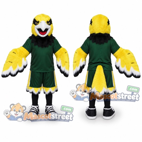 Yellow Eagle Mascot Costume with Green Sports Uniform