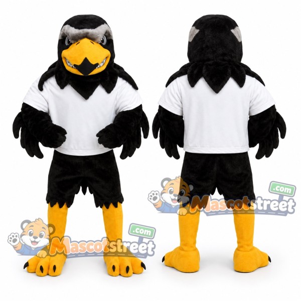 Black Falcon Mascot Costume with White Shirt