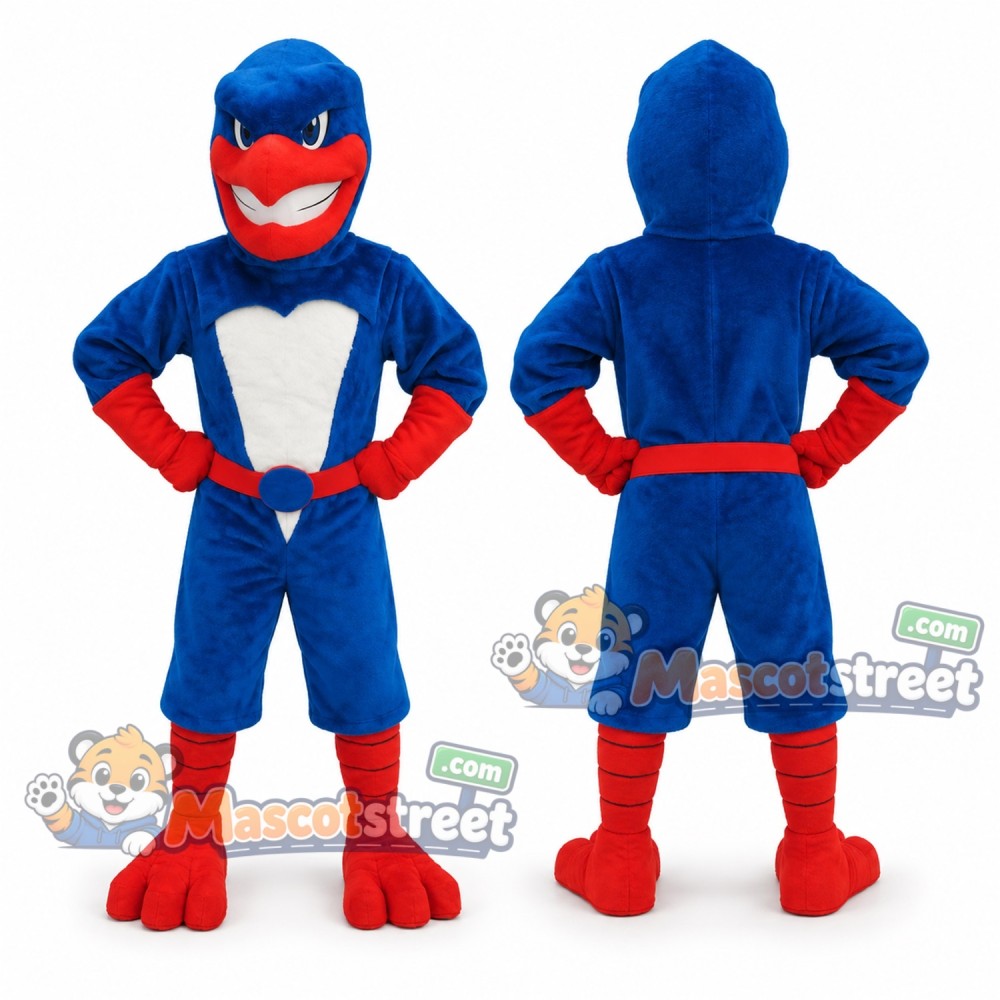 Blue Hawk Mascot Costume with Red Belt Blue Hawk Mascot Costume with Red Belt