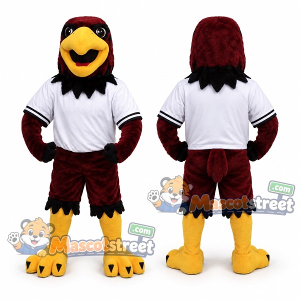 Burgundy Hawk Mascot Costume with White Shirt