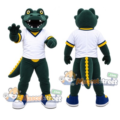 Green Crocodile Mascot Costume with White Shirt Green Crocodile Mascot Costume with White Shirt