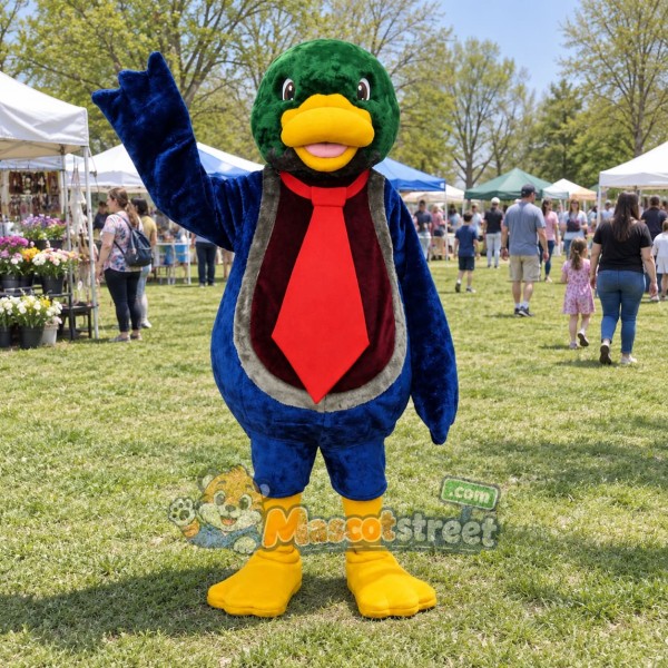 Mallard Duck Mascot Costume with Red Tie