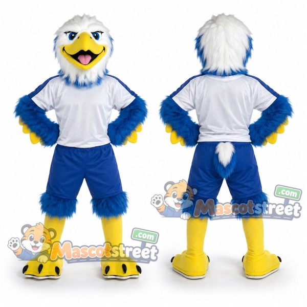 White Eagle Mascot Costume with Blue Sports Uniform