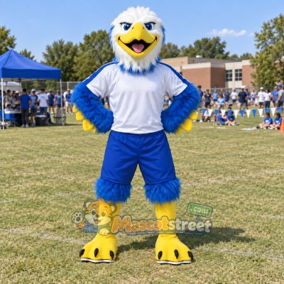 White Eagle Mascot Costume with Blue Sports Uniform