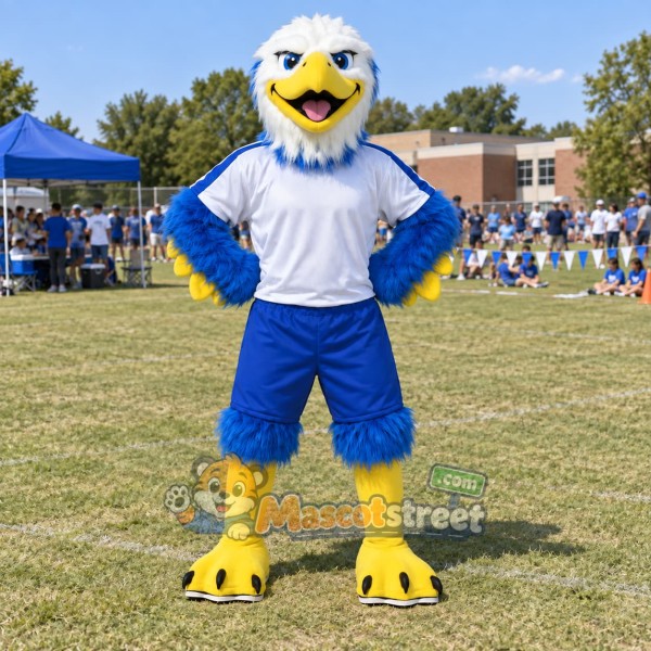 White Eagle Mascot Costume with Blue Sports Uniform