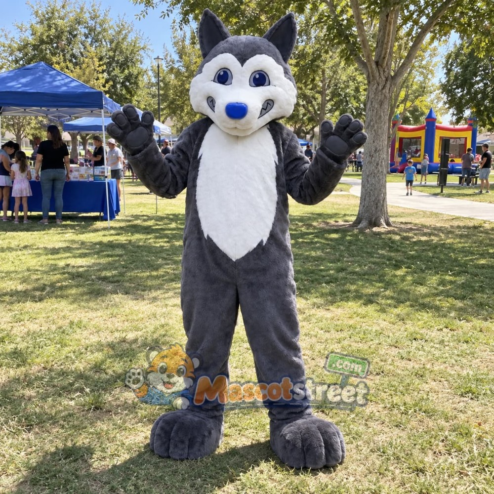 Gray Husky Mascot Costume